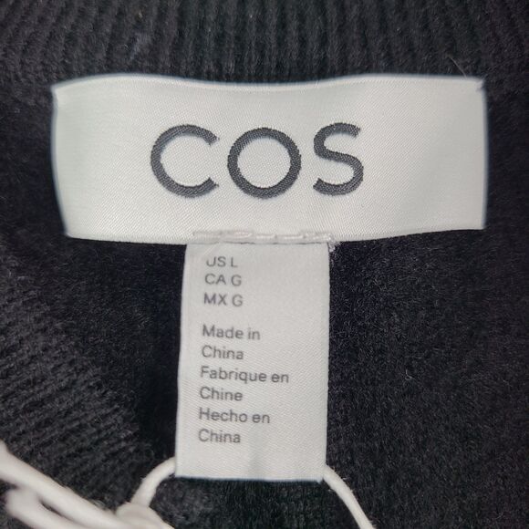 COS L Wool Black Large Full Zip Cardigan Office Career Business - Picture 3 of 12